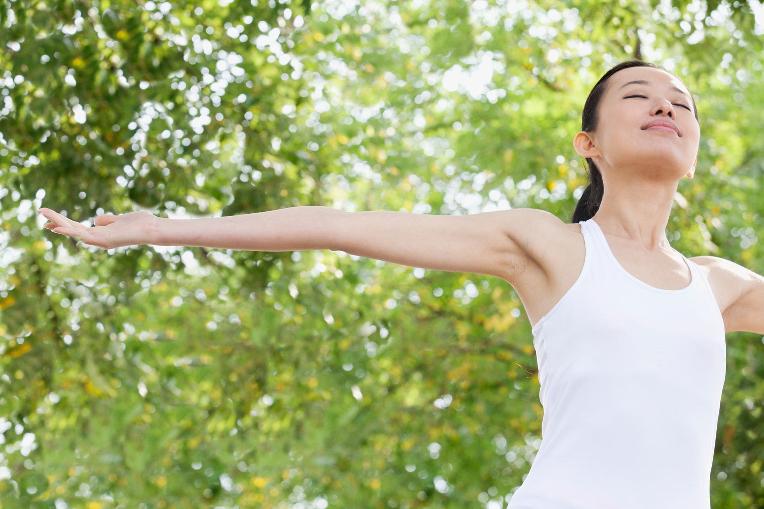 Asian Woman Stretching